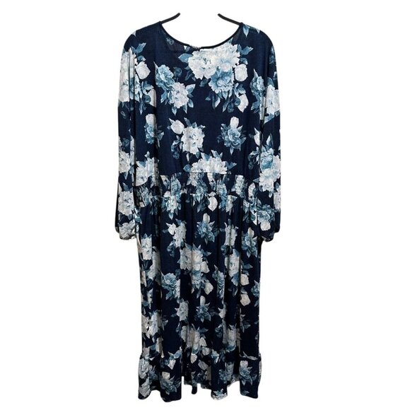 Lularoe Evelyn Womens Size 3XL Navy Blue Floral Smock Waist Maxi Dress ~ NWT - Picture 6 of 12